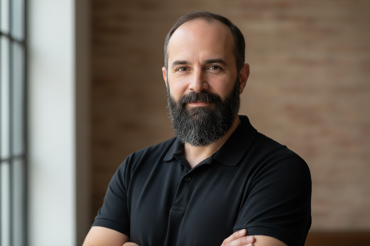 files/homem-de-45-anos-com-entradas-no-cabelo-tem-barba-preta-com-fios-branco-veste-uma-camisa-polo-preta-sem-marca.png